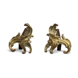 Pair of Louis XV andirons in gilded bronze.