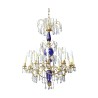 Lustre à cristaux en bronze doré et verre bleu. - Moinat - Lustres, Plafonniers