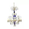 crystal chandelier in gilded bronze and blue glass. - Moinat - Chandeliers, Ceiling lamps
