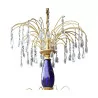 crystal chandelier in gilded bronze and blue glass. - Moinat - Chandeliers, Ceiling lamps