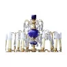 crystal chandelier in gilded bronze and blue glass. - Moinat - Chandeliers, Ceiling lamps