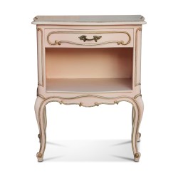 Pair of Louis XV nightstands painted pink and gold, one with 3 …