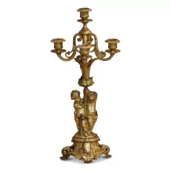 Paire de flambeaux Napoléon III en fonte dorée zaponée. Vers …
