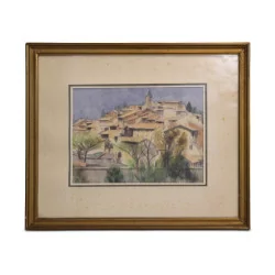 Tableau paysage de Provence. Piqué. Vers 1940.