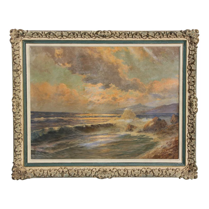 Painting “Rough seas” unidentified signature. - Moinat - Painting - Navy