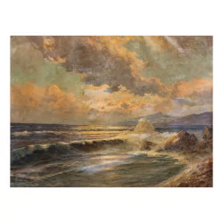 幅画作“波涛汹涌的大海”，署名不明。