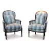 Pair of Louis XVI Bergeres in walnut covered with lampas … - Moinat - Armchairs