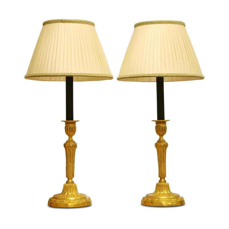 pair of candlestick lamps in gilt and chiseled bronze, with … - Moinat - Table lamps