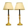 Paar Kerzenleuchter aus vergoldeter und gemeißelter Bronze, mit … - Moinat - Tischlampen