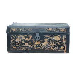 “Chinese” trunk in black leather paper and wood probably …