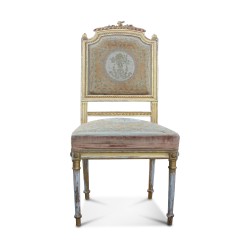 Louis XVI “charm” chair in gilded wood (sculpture missing).