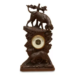 Brienzer Barometer aus geschnitztem Holz „Hund und Fuchs“.