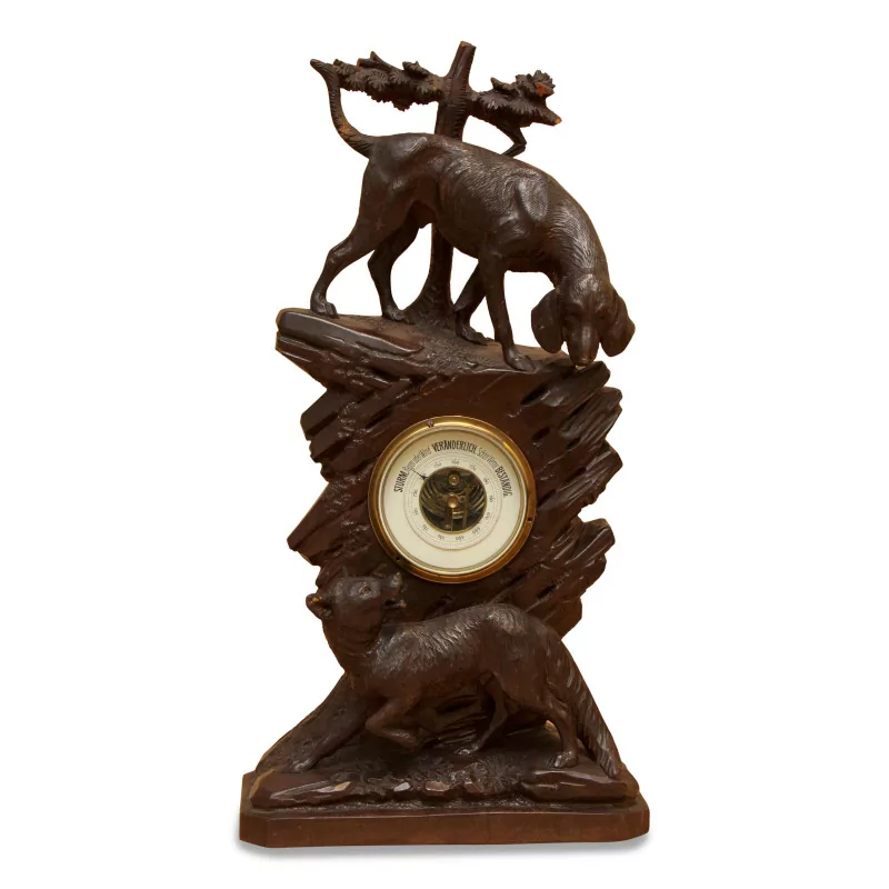 Un baromètre Brienz en bois sculpté "chien et renard". - Moinat - Pendules à poser
