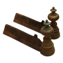 Pair of Directoire andirons with cast iron and bronze.