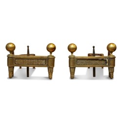 Pair of Louis XVI bronze Directoire andirons.