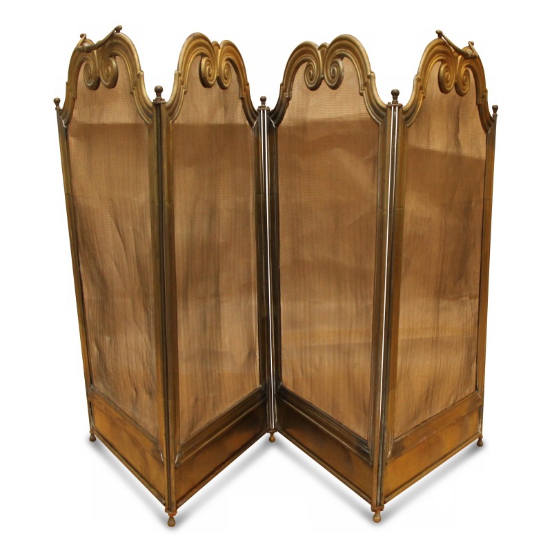 Firewall with four brass shutters and metal grille. - Moinat - Firedogs, Andirons Firewall with four brass shutters and metal grille. - Moinat - Firedogs, Andirons