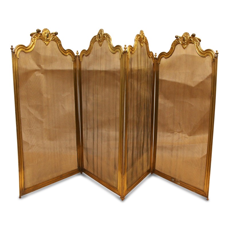 Firewall with four brass shutters and metal grille. - Moinat - Fire screens Firewall with four brass shutters and metal grille. - Moinat - Fire screens
