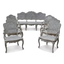 Salon Louis XV comprenant un canapé et six fauteuils