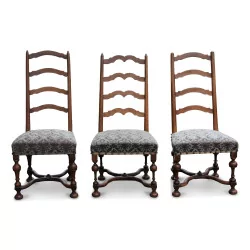 3 mismatched Louis XIII chairs in walnut.