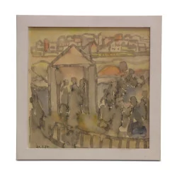 Tableau aquarelle signé "Le square"