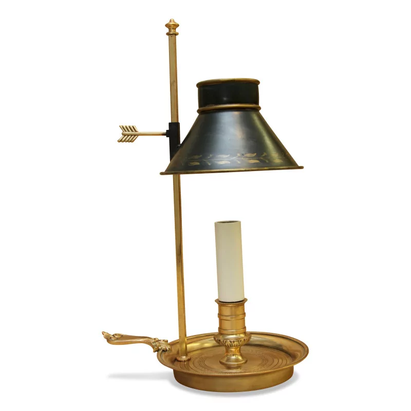 Directoire reading light hot water bottle lamp with green metal lampshade. - Moinat - Table lamps