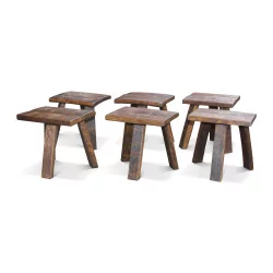 Table and 6 stools made with oak barrels.