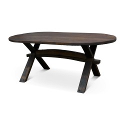 Une table et six tabourets en tonneaux de chêne.