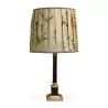 Gunmetal and gold column lamp with silk shade - Moinat - Table lamps