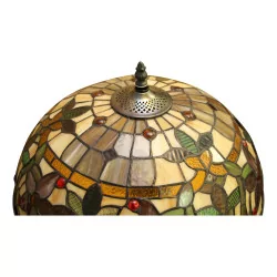 lamp with bronze lights and Tiffany glass lampshade.