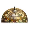 lamp with bronze lights and Tiffany glass lampshade. - Moinat - Table lamps