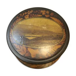 English Victorian cicular box, “landscape”