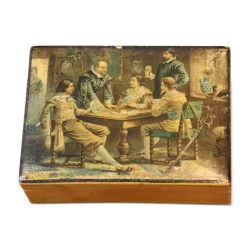 Une boîte en bois citronnier "joueurs de cartes"