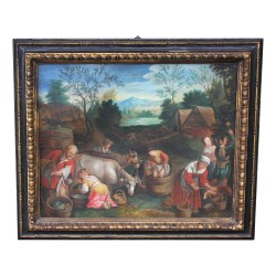 A painting, oil on canvas. “Country scene”. Italy.