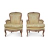 Deux bergères Louis XV recouvert de Lampas de soie - Moinat - Fauteuils