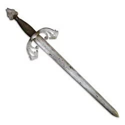 A sword with steel blade and mesh hilt