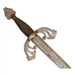A sword with steel blade and mesh hilt