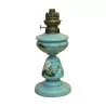 A kerosene lamp base in green opaline flower decor. - Moinat - Opaline