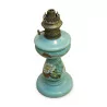 A kerosene lamp base in green opaline flower decor. - Moinat - Opaline