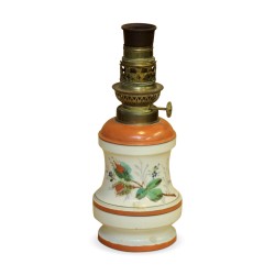 A red and white lamp base in opaline