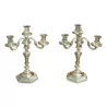 A pair of silver bronze 3-flame candlesticks. - Moinat - Candleholders, Candlesticks