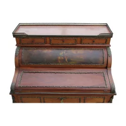 A richly inlaid mahogany cylinder desk