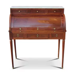 A cylindrical desk in mahogany and marble top