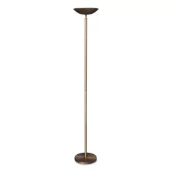 An antique brass LED floor lamp with tilting head