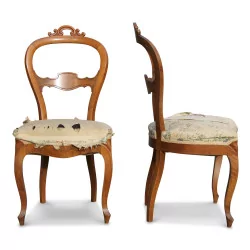 Deux chaises Louis XV Napoléon III en noyer
