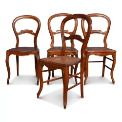 Четыре тростниковых стула Louis Philippe из орехового дерева.