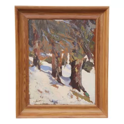 A work \"Study of snow under wood\" signed Parisod