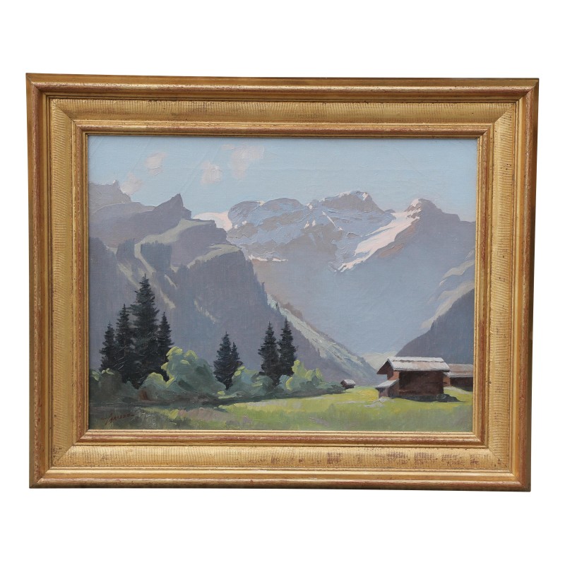 A work \"Snowy massif in summer\" by Charles Parisod - Moinat - Painting - Landscape A work \"Snowy massif in summer\" by Charles Parisod - Moinat - Painting - Landscape