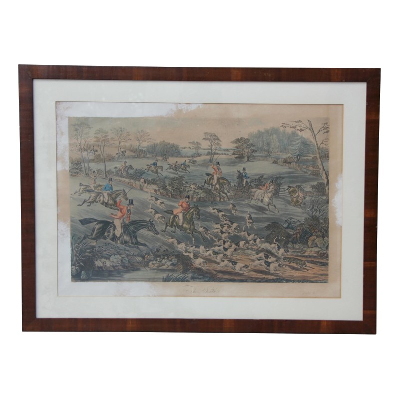 Une gravure "Scène de chasse" sous verre - Moinat - Tableaux - Divers Une gravure "Scène de chasse" sous verre - Moinat - Tableaux - Divers