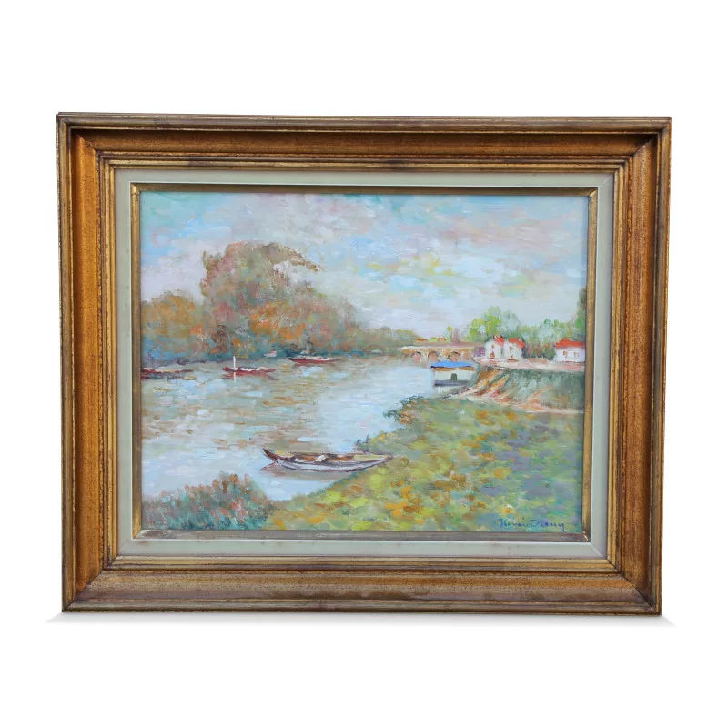 A painting \"Bords de Marne\" signed Henri Stenn - Moinat - Painting - Navy