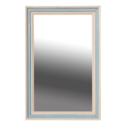 A wooden frame mirror with white and blue patina